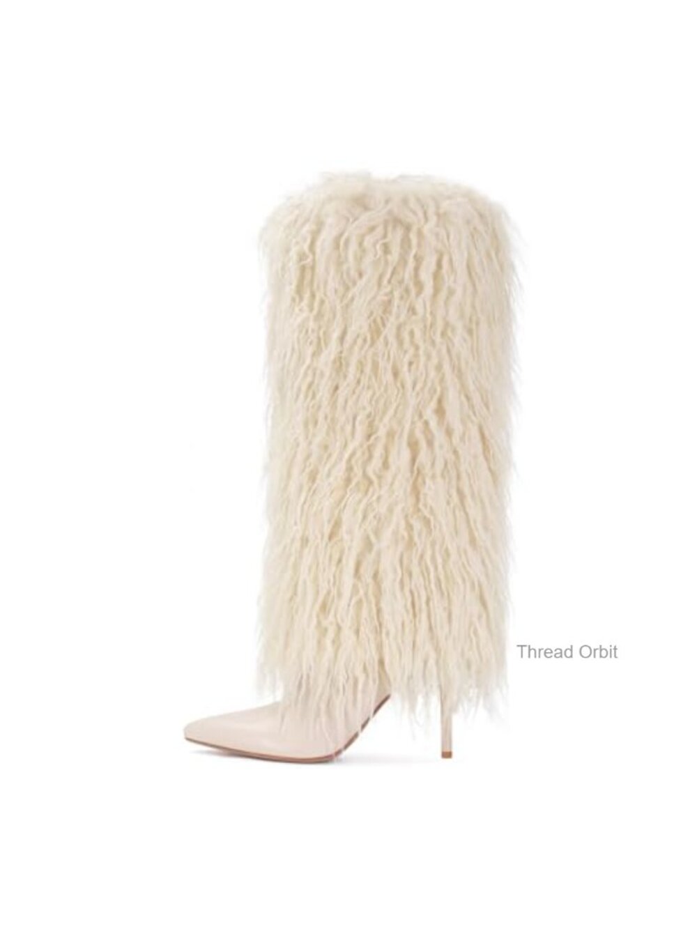 Faux Leather Knee High Boots for Women Pointed Toe Stiletto Heel Fold Over Wide